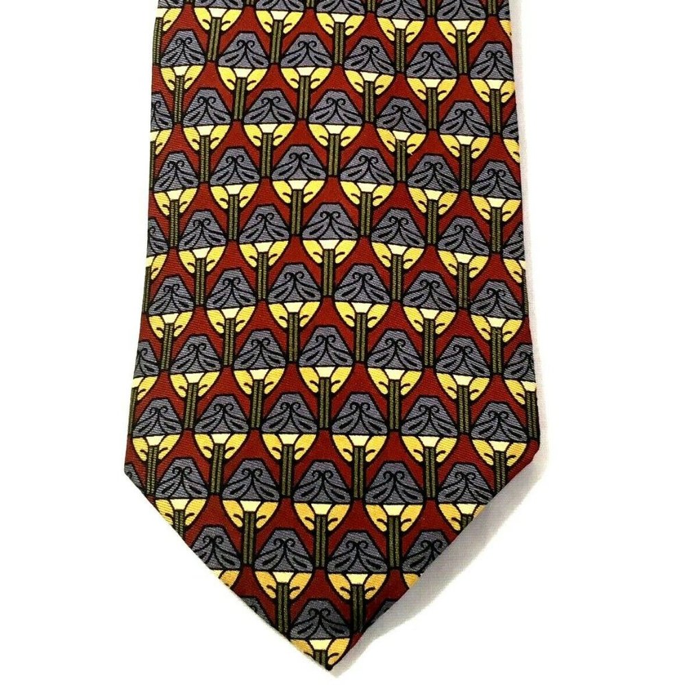 BURBERRYS OF LONDON Necktie Burgundy Yellow Grey